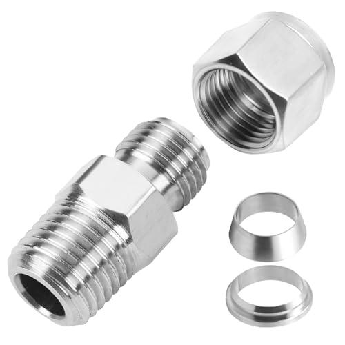 Yoebor Stainless Steel Compression Adapter 1/4" Tube OD x 1/8" NPT Male 2pc - size: 1/4" OD x 1/8" NPT Male