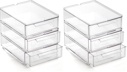 BINO | Clear Stackable Storage Drawers, Small - 6 Pack | Clear Storage Drawers with Built-In Handles | Durable Plastic Organizer Drawer | Modular Stackable Drawer Acrylic Organizer - size: 6 Pack - Small