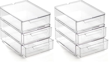 BINO | Clear Stackable Storage Drawers, Small - 6 Pack | Clear Storage Drawers with Built-In Handles | Durable Plastic Organizer Drawer | Modular Stackable Drawer Acrylic Organizer - size: 6 Pack - Small