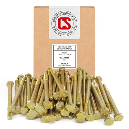 Chenango Supply 1/4-20 x 3 Grade 8 Hex Head Bolts - size: 1/4-20x3 50pcs