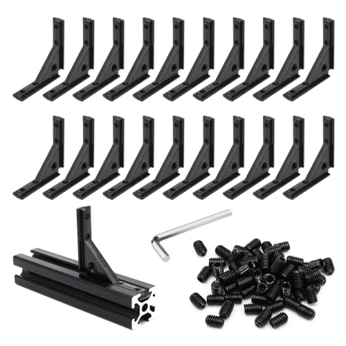 20Pcs 2020 Aluminum Extrusion Black Corner Bracket T Slot Inside L Shape Joint Angle Hardware Panel Mount Connector with Screws for 20 Series 20/20 2040 V Slot Extruded Aluminum Profile - style: 20 sets with M4