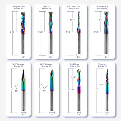 8 PCS CNC Router Bits Set 1/4 Inch Shank for Woodworking