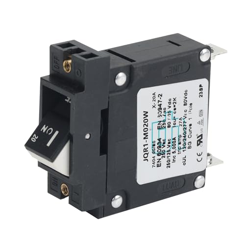 GLOSO Single Pole Miniature Circuit Breaker Manual Reset Switch Yachts Campers Caravans Control Panel M4 Screw Black Rocker 20A J1P - color: Black Rocker J1P, size: 20A