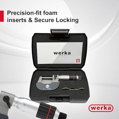 Werka Professional Outside Micrometer, 0-1 Inch Range, 0.0001 Inch Graduation, Precision Measurement Tool
