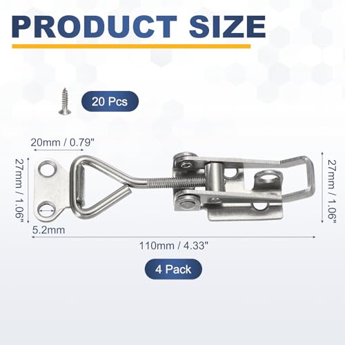 HARFINGTON 4pcs 4001 Toggle Latch Clamp Adjustable SUS304 with Lock Hole - color: Silver