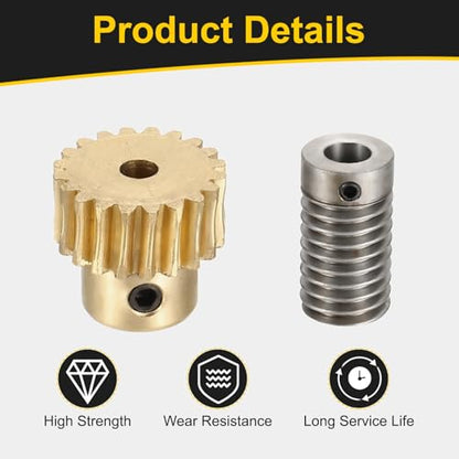 uxcell Worm Gear Set 20T 1:20 Reduction Rate1045 Steel Rod 8mm Bore - size: Gear-4mm, Rod-8mm Bore, style: 0.8M-20T
