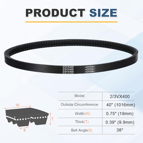 uxcell 2/3VX400 EPDM V-Belt, 2 Banded, 40" Outer Circ x 0.75" W x 0.39" Thk - size: 2/3VX400