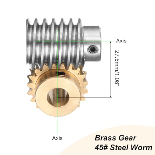 uxcell Worm Gear Set 20T 1.5 Module 20:1 Reduction Rate, Right Rotation Drive Gear Box Wheel Reduce Transmission Part (Brass Gear-12mm Bore, #45 Steel Rod 12mm Bore) - size: 12mm x 12mm