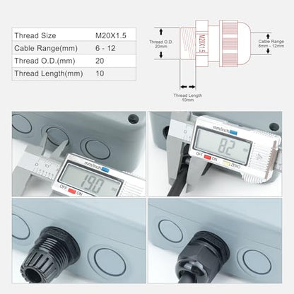 USUPERINK 80PCS Waterproof Cable Glands M20x1.5, Adjustable 6-12mm Black Cable Connectors, IP66 Nylon Compression Gland Kit, 20mm Fitting Hole for Electrical Junction Boxes, Outdoor Use
