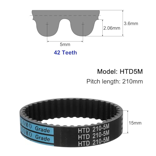 uxcell 3pcs HTD-5M Rubber Timing Belt 42 Teeth, 210mm Pitch Length x 15mm Width x 3.6mm Height, Closed Loop Pulley Timing Belt - size: 210mm