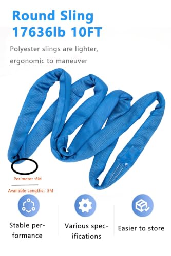 Round Sling 2Packs 17636lb 10FT Sling Strap Rigging Polyester Endless Lift Sling for Hoist Heavy Duty Objects Heavy Duty Poly Lifting Sling Polyester Endless Round Sling【8T-3M-2Pcs】 - size: 8T-3M-2Pcs