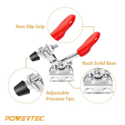 POWERTEC 8PK Small Toggle Clamp, 60 lbs Holding Capacity, 201 Quick Release Horizontal Adjustable Clamps for Woodworking Jigs and Fixtures, Welding, Drill Press, Table Saw Sled, Tool Boxes (20321-P2) - size: 201, 8PK