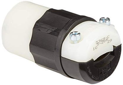 Leviton 5369-C 20A 125V Industrial Straight Blade Connector | Black/White - color: Black-White, style: Grounding