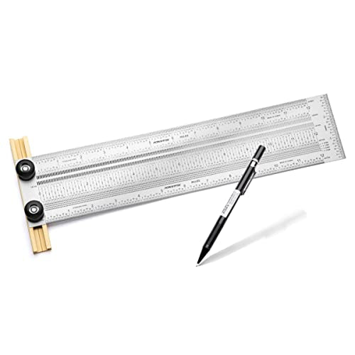 POWERTEC 12'' Precision Marking T-Square, T Rule w/Pencil for Measuring, Scribing, Setting Up Bits Height, Stainless Steel Woodworking & Crafting Marking Tools for Drill Press, Table Saw 80028 - style: 12" T Square