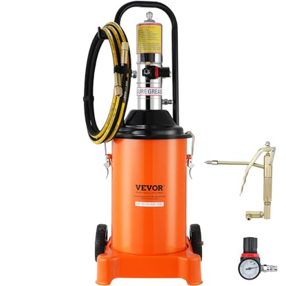 VEVOR Grease Pump, 3 Gallon Air Grease Pump with 13 ft High Pressure Hose and Grease Gun, 12L Pneumatic Grease Pump with Wheels, Portable Lubrication Grease Pump - style: 3 Gallon