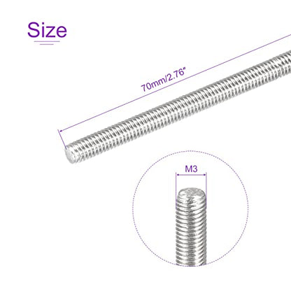 DMiotech 10Pack M3x70mm Fully Threaded Rod 304 Stainless Steel Right Hand Threads Rod Bar Studs Clamps and U-Bolts - size: M3 x 70mm