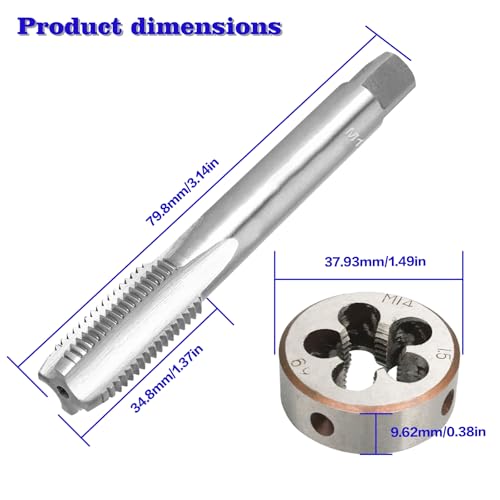 M14 x 1.5 Metric Thread Tap and Die Set, M14 x 1.5mm High-Speed Steel Machine Tap and Die Set, Right Hand Thread Tap and Round Thread Die - size: m14 x 1.5mm