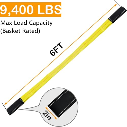 Trekassy 4 Pack 6' x 2" Lifting Sling Straps, 6ft Lifting Straps with 9,400 lbs Basket Rated Capacity, Heavy Duty Nylon Tree Saver Recovery Strap Web - size: 6ft (Pack of 2)