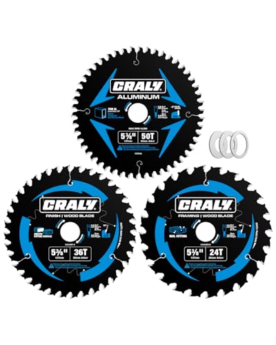 CRALY 5-3/8 Inch 24&36T Wood Framing/Finish & 50T Aluminum Cutting Circular Saw Blade, 20mm Arbor, Carbide Tipped, Thin Kerf, Black Ice™, for Wood, Aluminum, Plastic, 3-Pack(C054243650-3D) - size: 5-3/8'', 20mm arbor, 24&36&50T
