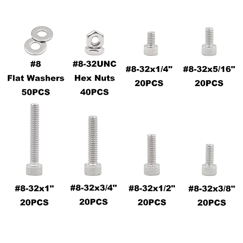 #8-32 UNC 304 SS Knurled Socket Head Cap Screws Nuts & Washers Kit - size: #8-32UNC