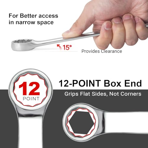 MAXPOWER 1-1/16" Combination Wrench, Industrial Grade – 12-Point Box End, Chrome Vanadium Steel, 15° Offset for Tight Spaces, SAE - size: 1-1/16 Inch