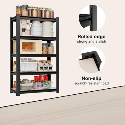 WORKPRO 5-Tier Black Shelving with Board, 24.1”Wx16.2”Dx60”H, 3000LBS Load - color: Black, size: 24.1"W x 16.2"D x 60"H