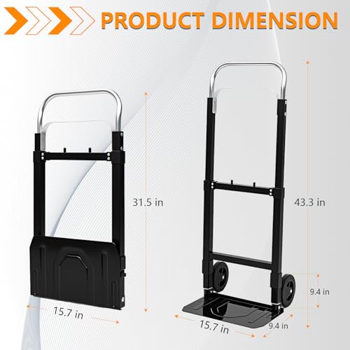 Convertible Hand Truck, Folding Hand Cart with Wheels and Adjustable Handle, Moving Dolly Cart with Bungee Cords for Boxes, Luggage, Home and Office - color: Black