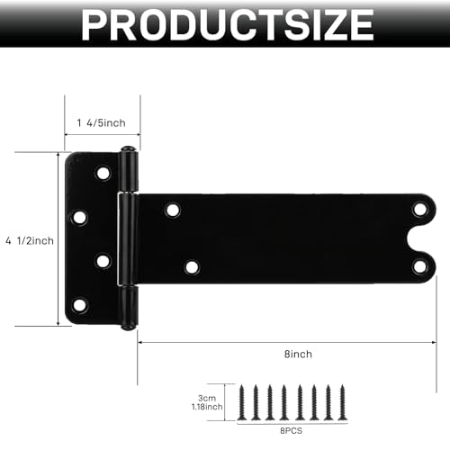 2 Pack 8” Heavy Duty Gate Hinges,300 Lbs Capacity Black Door Hinges - size: 8 inches - 2 Pack