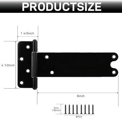 2 Pack 8” Heavy Duty Gate Hinges,300 Lbs Capacity Black Door Hinges - size: 8 inches - 2 Pack