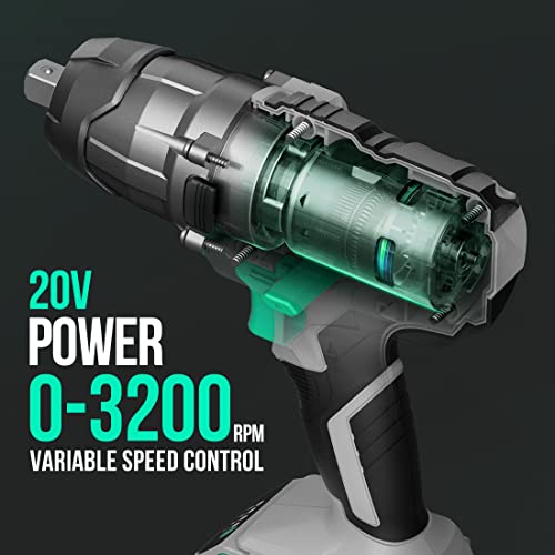 LiTHELi 20V Cordless Impact Wrench 1/2 inch, Max 320 ft-lbs (433N.m) & 3200 RPM, High Torque Bare Tool for Car Tires, Auto Repair & Home DIY, Compatible 20V Battery (Tool Only)