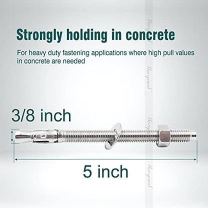 Concrete Anchors 3/8, Wedge Anchors for Concrete&Anchor Bolts - size: 3/8" x 5"