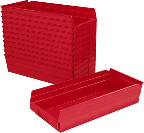 Akro-Mils 30158 Heavy Duty Plastic Shelf Bins, 18"x 8"x 4", Red, 12-Pack - color: Red