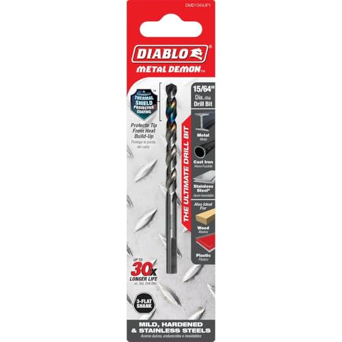 Diablo Metal Demon Drill Bit - 15/64" Diameter, 3.7" Length, 3-Flats Shank - size: 15/64"