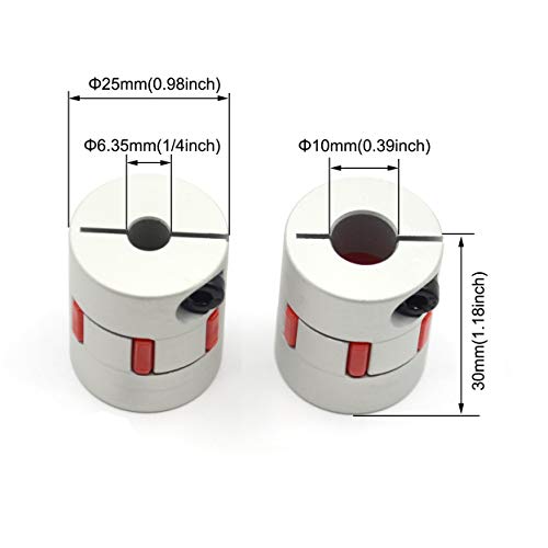 2PCS 6.35mm to 10mm Aluminium Plum Flexible Shaft Coupling D25 L30 6.35x10mm Connector Flexible Coupler for 3D Printer CNC Machine and Servo Stepped Motor（6.35x10mm） - style: 6.35-10mm