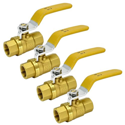 4 Pack 3/8" Brass Ball Valves, Full Port NPT Female Shut Off Valves, Heavy Duty Threaded Brass Valve Connector, 3/8inch NPT Ball Valve, 600 WOG for Water, Oil, Gas & Pneumatic Applications - size: 3/8 Inch
