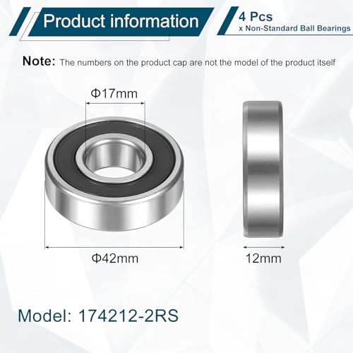 uxcell 4Pcs 174212-2RS Non-Standard Ball Bearings 17mm ID x42mm OD x12mm T - size: 174212-2RS