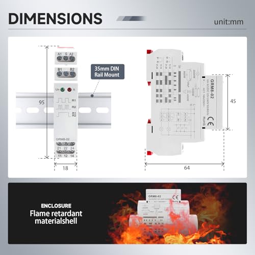GRM8-02 Electronic Latching Relay, 16amp Memory Relay Multi-Point Control Impulse Relays 2SPDT Wide Range Voltage AC/DC12V-240V Din Rail Mounted (GRM8-02,AC/DC12V~240V) - style: GRM8-02AC/DC12V~240V
