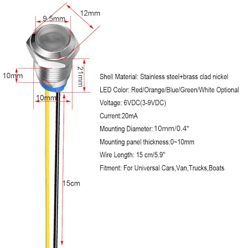 Gebildet 5pcs 10mm LED Metal Indicator Light 110V-220VAC Waterproof Signal Lamp (White) - color: White 110V