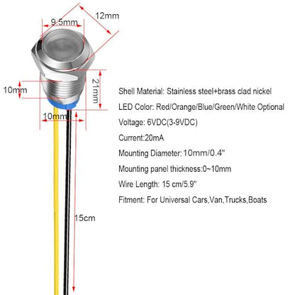 Gebildet 5pcs 10mm LED Metal Indicator Light 110V-220VAC Waterproof Signal Lamp (White) - color: White 110V