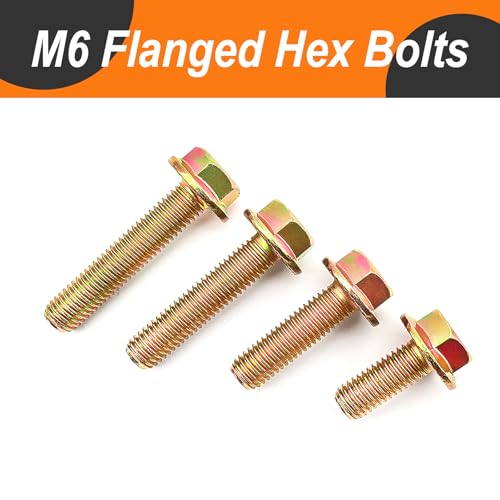 M6 x 30mm 20pcs Heavy Duty Flanged Hex Head Bolts, Flange Hexagon Head Screws, 10.9 Grade Alloy Steel, Yellow Zinc Plated, Metric Fully Thread - size: M6 x 30mm(20pcs)