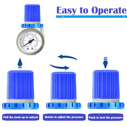 Air Compressor Pressure Regulator Kit,1/4 Inch NPT Mini Air Pressure Regulator with 0-150 PSI Gauge and Bracket for Compressed Air System Air Drying System (Blue)