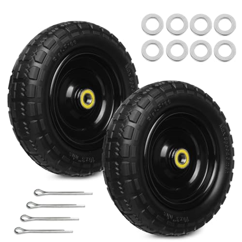 10 Inch Solid Rubber Tires, 4.10/3.50-4 Tire and Flat Free with 5/8" Bearings, 2.17" Offset Hub for GOR Garden Carts, Garden Wagon Carts, Trolleys, Hand Trucks and Utility Cart(2 Pack) - size: 10 INCH - 2 Pack