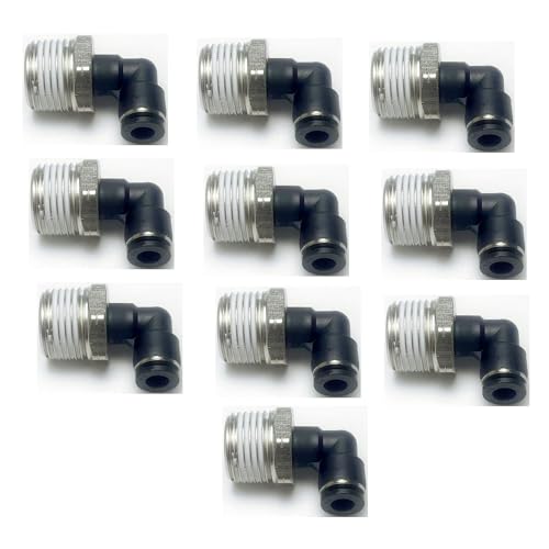 Pneumatic Elbow Push to Connect Fitting 1/4 Inch Tube OD x 1/2 NPT Male Thread,90 Degree Elbow Pneumatic Tube Connector PL1/4-N4(Pack of 10) - color: Black, size: 1/4'' OD x 1/2 NPT
