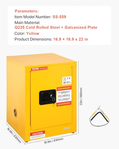 VEVOR Flammable Cabinet 17" x 17" x 22", Galvanized Steel, Safety Cabinet, Adjustable Shelf Flammable Storage Cabinet, for Commercial Industrial and Home Use: Industrial & Scientific - size: 17" x 17" x 22"