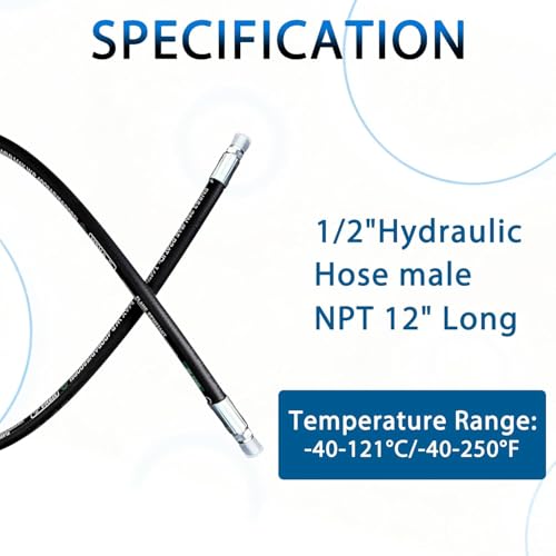 Heroson 15611-08-08RW Hydraulic Hose 1/2 ”,12 ”Long,Hydraulic Hose with Male NPT X Male NPT,3988PSI - size: 15611-08-08-12in-2