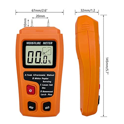 Digital Wood Moisture Meter Wood Humidity Tester Hygrometer Timber Damp Detector Large LCD Display (Orange) - color: Orange