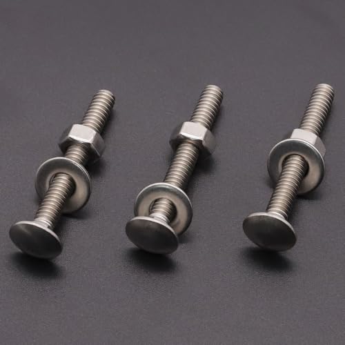 5/16-18 x 3-1/2" (8 Sets) Stainless Steel Square Neck Carriage Bolts with Nuts and Washers, Full Thread, No Coating Plain Finish, Coarse Thread UNC, Stainless Steel 304 (18-8) - size: 5/16-18 x 3-1/2"