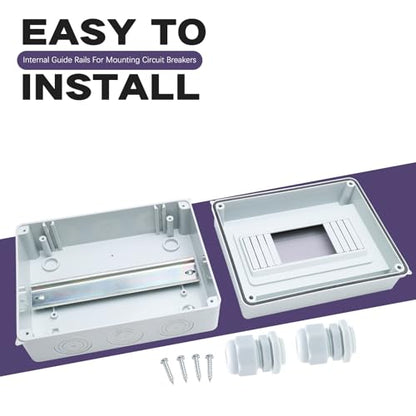 8 Way Distribution Protection Box,ABS/PC Alloy Plastic Transparent Cover Circuit Breaker Box IP66 Waterproof Distribution Box with DIN Rail and Waterproof Connector - size: HT-8