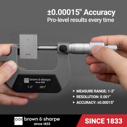 Brown & Sharpe 1-2" Outside Micrometer, 0.001" Graduation, Carbide Faces - size: 1-2 Inch