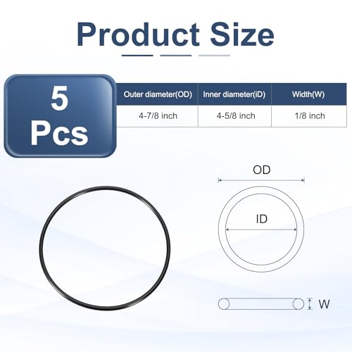 uxcell 5Pcs AS-247 O-Rings, Nitrile Rubber O-Rings 4-5/8" ID, 4-7/8" OD, 1/8" Width Round Sealing Gasket for Hydraulic Pneumatic Systems Sealing Repair (90 Durometer, Black) - size: 4-5/8" ID, 1/8" Width